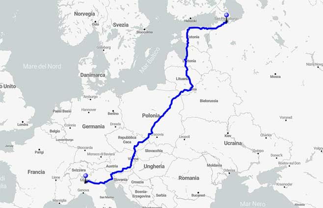 In moto attraverso l'Europa fino a San Pietroburgo in Russia - Mappa