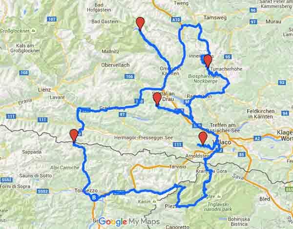 Le spettacolose strade alpine della Carinzia in Austria - Mappa