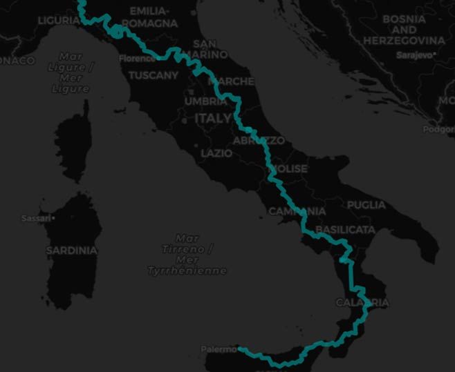 Milano-Palermo seguendo la stupenda dorsale degli Appennini - Mappa