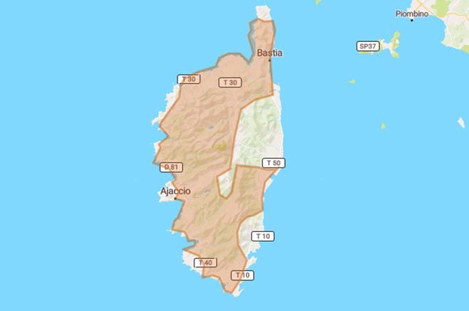 Corsica:l'incantevole isola dalle strade da moto mozzafiato - Mappa