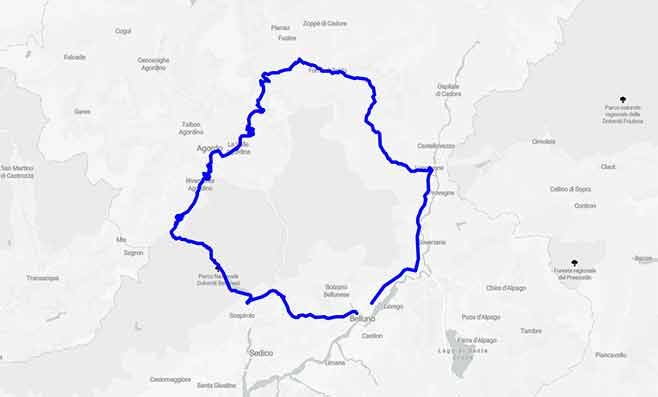 Sulle strade tutte curve e tornanti delle Dolomiti Bellunesi - Mappa minitour