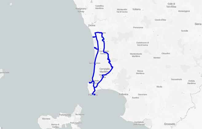 Toscana - motogiro nella splendida Costa degli Etruschi - Mappa minitour