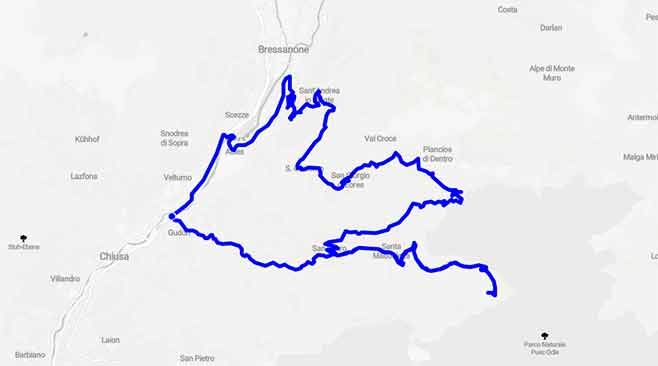 La Val di Funes in Moto Alto Adige delle Meraviglie - Mappa minitour