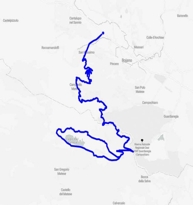 Le curve sinuose che portano a Campitello e lago del Matese - Mappa minitour
