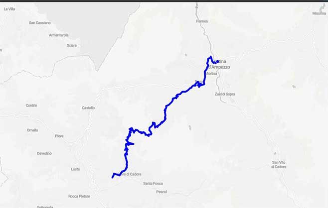 Itinerario sulla strada mozzafiato sulla strada del Giau - Mappa minitour