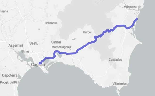 Mini viaggio in moto  sulla Vecchia SS125 Orientale Sarda - Mappa minitour