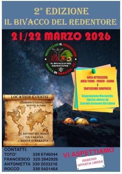 Motoraduni 2° EDIZIONE IL BIVACCO DEL REDENTORE 2026