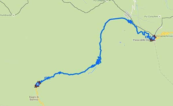 Strada Avventura dello Stilfser Joc la salita da Bormio - Mappa