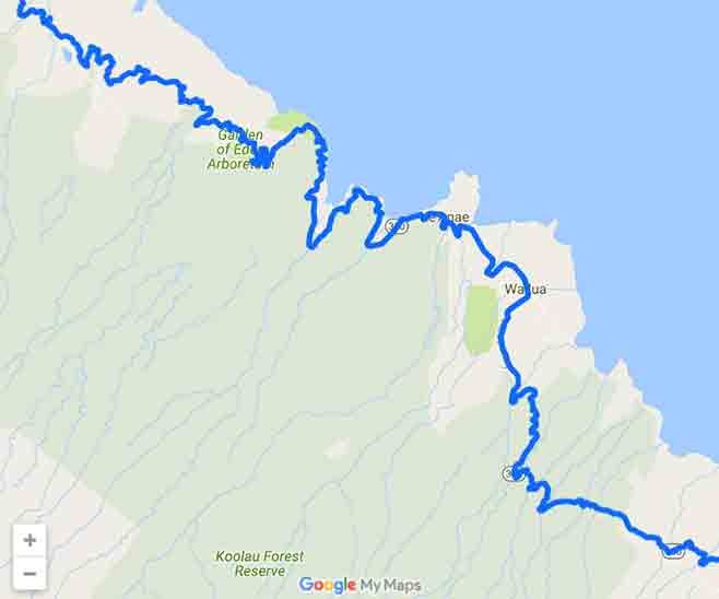Hana Highway, tante curve sull'isola magica Maui, Hawaii - Mappa