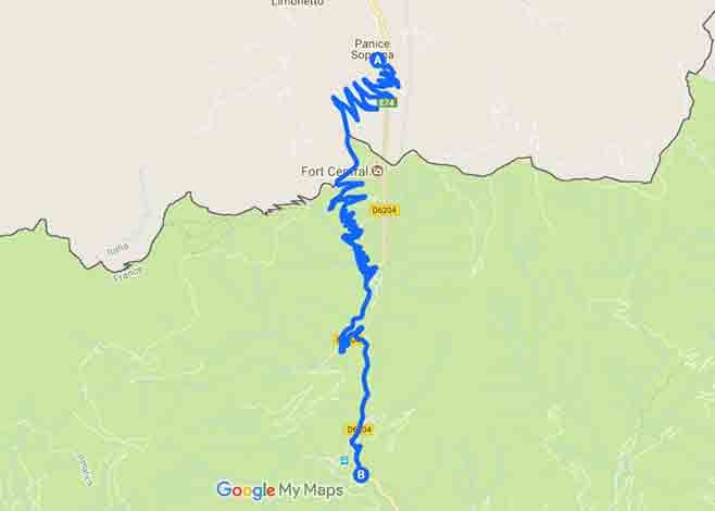Colle di Tenda: la vecchia strada serpentina  - Mappa