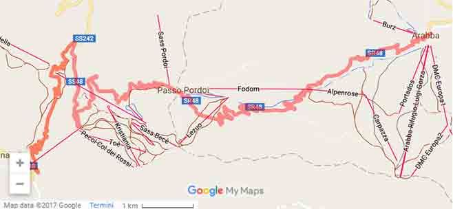 Nelle Dolomiti tra curve e tornanti del Passo Pordoi - Mappa