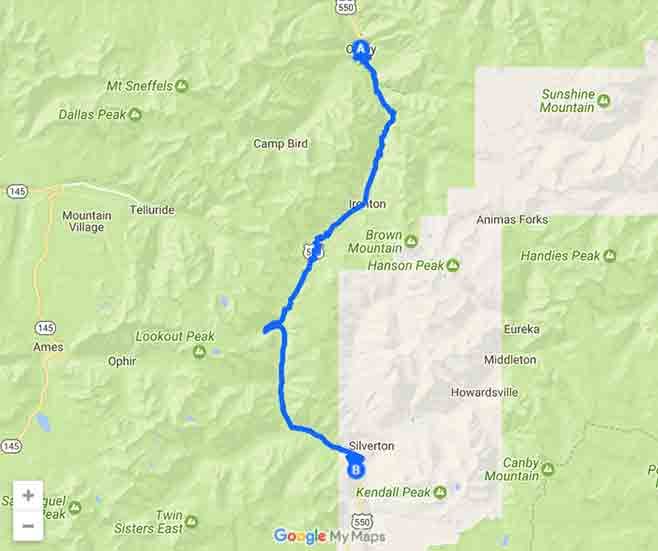 Million Dollar Highway in Colorado  - Mappa