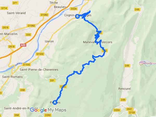 Avventura in moto sulla Route de Vertige nel Vercors - Mappa