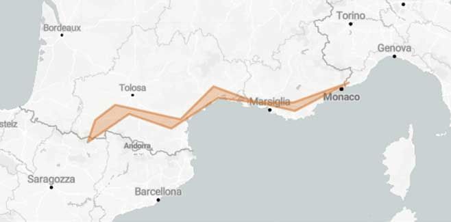 Mototurismo negli Alti Pirenei tra Francia e Spagna - Mappa