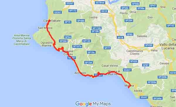 Mototurismo alla scoperta della splendida costa del Cilento - Mappa