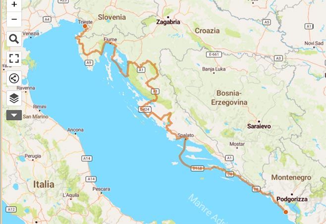 Vacanze in moto in Croazia, Dalmazia e Montenegro - Mappa