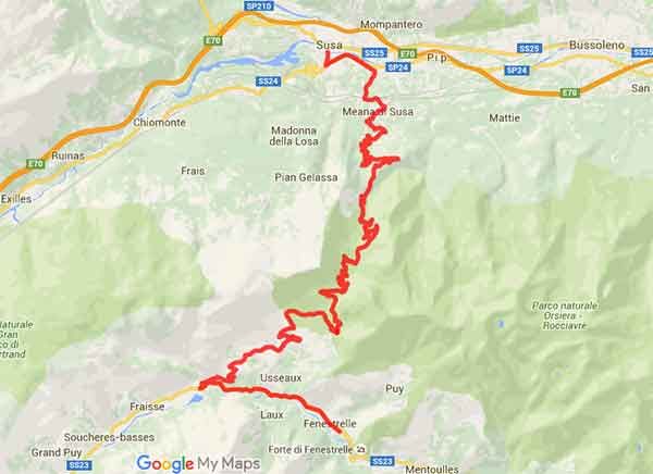 In moto sul Colle delle Finestre nelle Alpi del Piemonte - Mappa