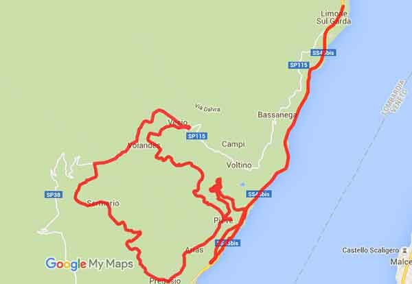 Strada della Forra in moto la mitica SP38 del Lago di Garda - Mappa