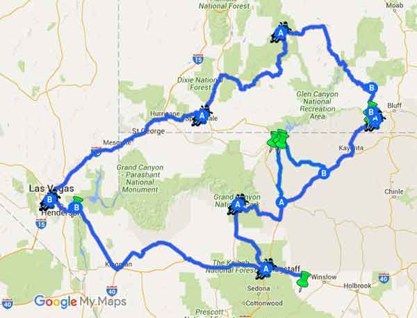 Viaggi in moto: Sud-Ovest degli Stati Uniti - Mappa