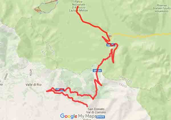Tour in moto alla Forca d'Acero sull'Appennino d'Abruzzo - Mappa