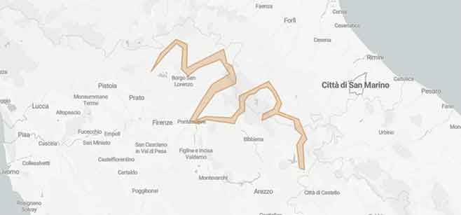 Sfida alle 1000 curve dell'Appennino Tosco Romagnolo - Mappa