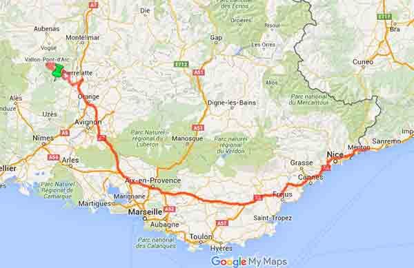 Viaggi in moto in Francia: le gole dell'Ardeche - Mappa