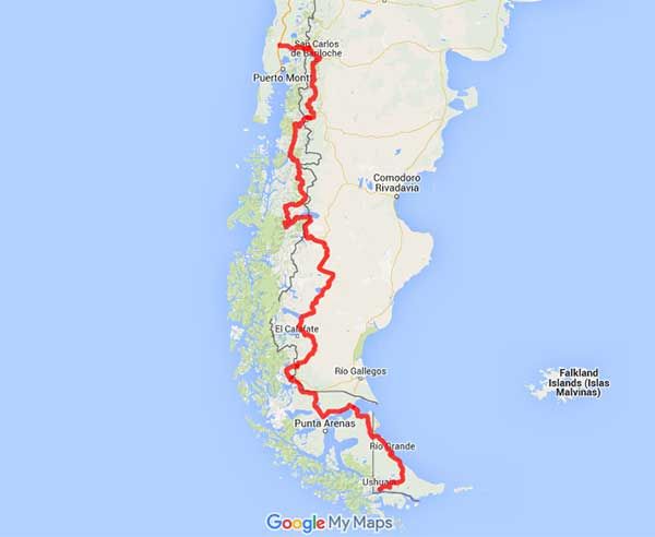 Patagonia in uno dei viaggi in moto più spettacolari - Mappa