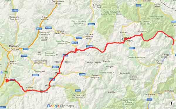 Tra curve e tornanti della Grande Strada delle Dolomiti - Mappa