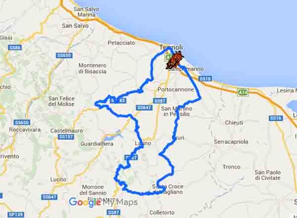 Giro turistico in motocicletta sui colli del basso Molise  - Mappa