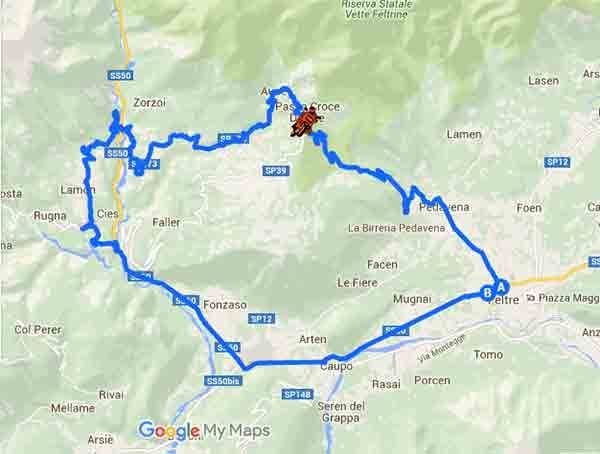 Il Passo di Croce d’Aune nelle splendide Dolomiti Bellunesi - Mappa