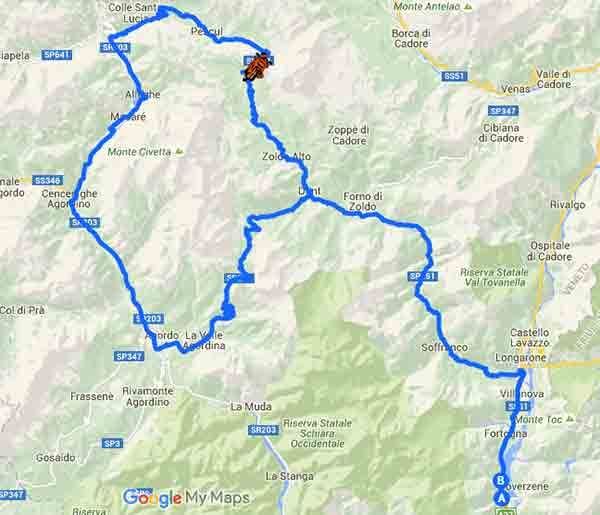 Su e giù per Forcella Staulanza nelle Dolomiti Bellunesi - Mappa