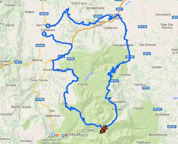 Mototour alpestre nel cuore degli Appennini delle Marche - Mappa