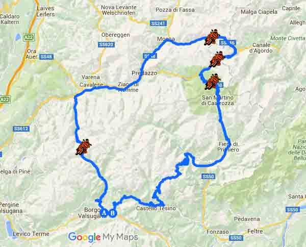 In Trentino sui passi Manghen, San Pellegrino, Valles, Rolle - Mappa