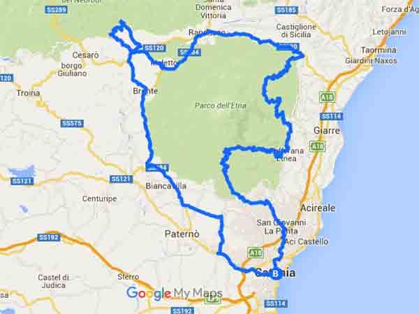 Motogiro alla scoperta delle strade più belle dell'Etna - Mappa