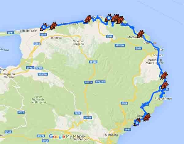 Mototour alla scoperta delle spiagge più belle del Gargano - Mappa