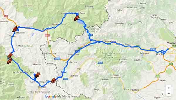 Su e giù dai passi delle Alpi tra Italia e Francia - Mappa