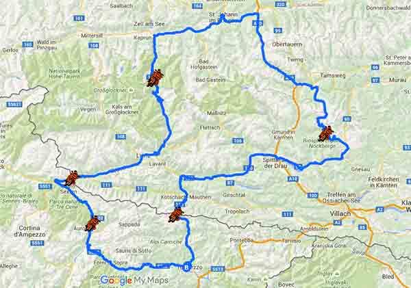 In moto sulla Nockalmstrasse e sul Grossglockner in Austria - Mappa