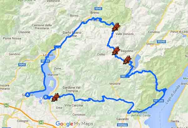 Curve e tornanti, itinerario Bergamo - Brescia - Mappa