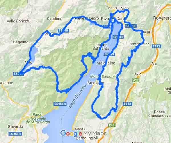 Le curve e i panorami in moto più belli del lago di Garda - Mappa
