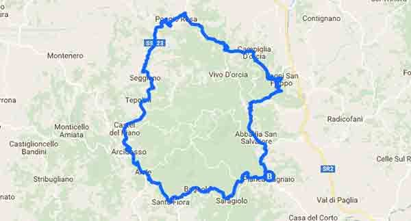 Monte Amiata in motocicletta fra boschi e borghi medievali - Mappa