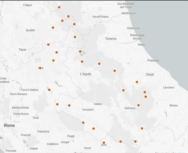 Curve e tornanti tra Lazio, Umbria e Abruzzo - Mappa