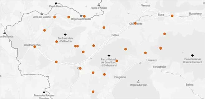 Le sterrate in moto del colle Finestre, Assietta e Jafferau - Mappa