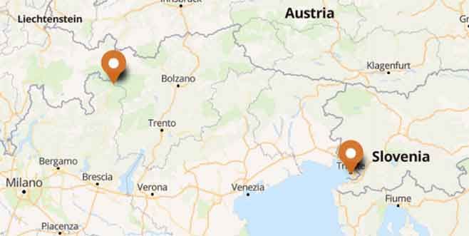 Attraversamento delle Alpi in moto dallo Stelvio a Trieste - Mappa