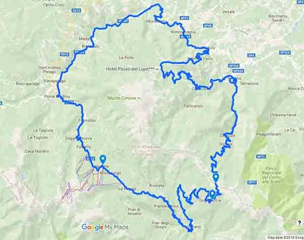 Appennino Modenese: motogiro tutto curve del monte Cimone  - Mappa