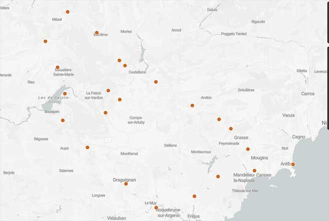 Route Napoleon, Gorges de Taulenne e Gorges du Verdon - Mappa