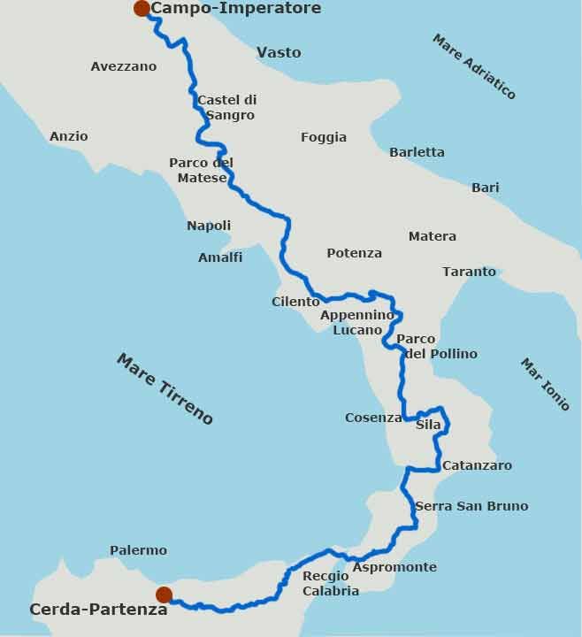 Moto Appenninica dalla Sicilia a Campo Imperatore - Mappa