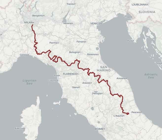 Milano-Campo Imperatore in moto sulle creste degli Appennini - Mappa