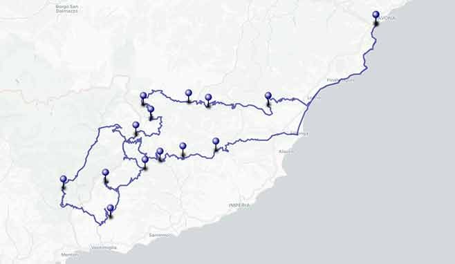 Vie del sale delle Alpi Liguri per maxi enduro bicilindriche - Mappa