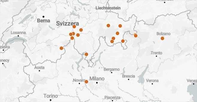 Curve e tornanti in moto tra le Alpi d'Italia e Svizzera - Mappa