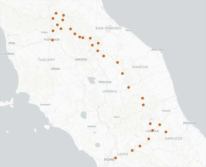 Traversata degli Appennini in moto da Roma a Firenze - Mappa